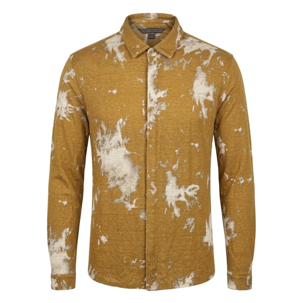 John Varvatos Mens Linen Tie Dye Long Sleeve Button Down Shirt Yellow K3754Z2 M